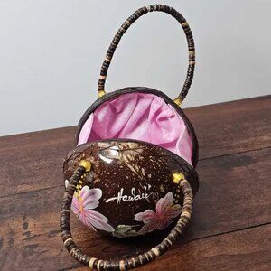 Handmade Hawaiian Coconut Shell Purse with Beaded Handles